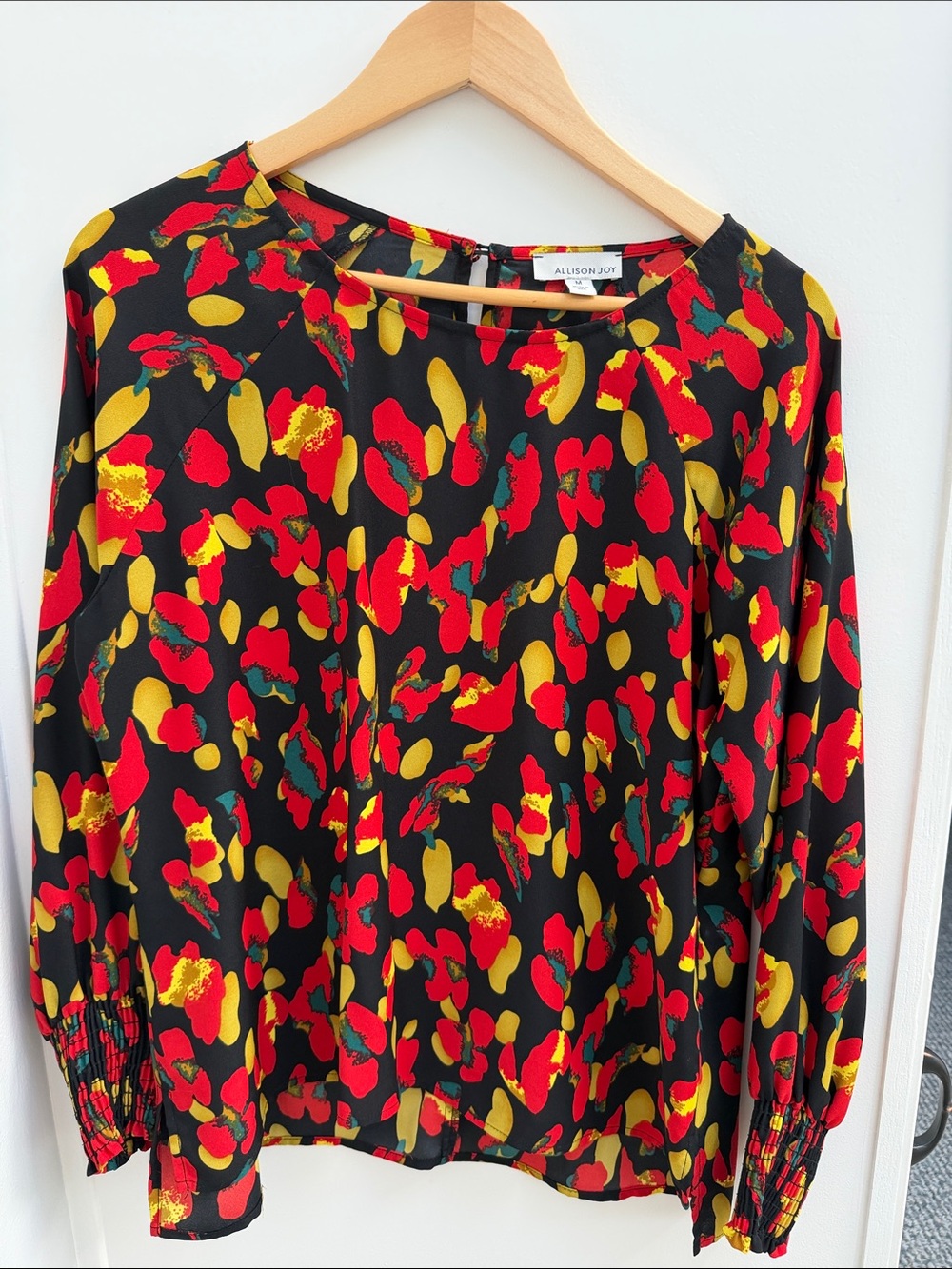 Allison Joy Black Top with Red & Mustard Abstract Floral Print
